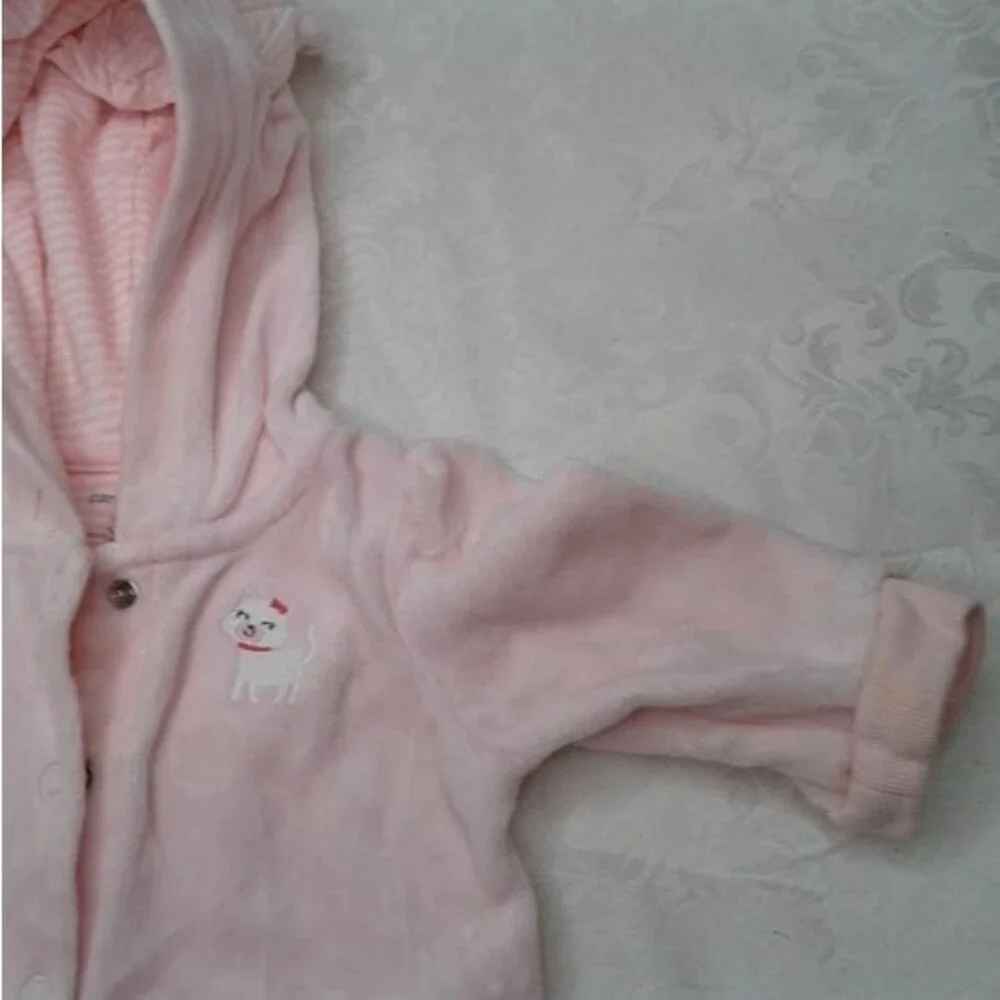 Carter's Baby Girl 3M Hooded Jumpsuit Pale Pink Snaps Cuffed Sleeves & Legs